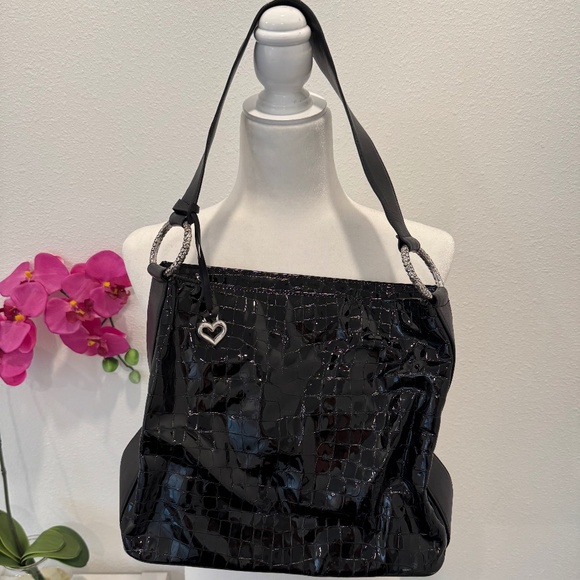 Brighton Handbags - Brighton Black Patent Leather Croc Embossed Handbag